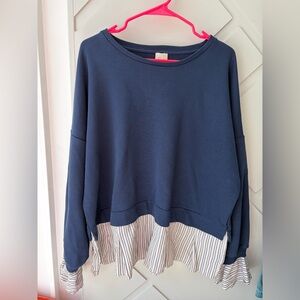 Maeve Anthropologie Striped Trim Twofer Sweatshirt Navy BLUE Size XL Preppy